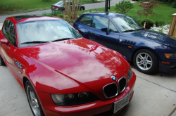 2000 BMW M Coupe in Imola Red 2 over Black Nappa - Front 3/4