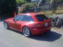 2000 BMW M Coupe in Imola Red 2 over Dark Beige Oregon - Rear 3/4