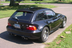 2002 BMW M Coupe in Black Sapphire Metallic over Imola Red & Black Nappa - Rear 3/4