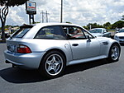 1999 BMW M Coupe in Arctic Silver Metallic over Imola Red & Black Nappa - Rear 3/4