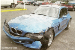 1999 BMW M Coupe in Estoril Blue Metallic over Estoril Blue & Black Nappa - Front 3/4 Salvage