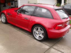 1999 BMW M Coupe in Imola Red 2 over Black Nappa - Rear 3/4