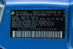 2002 BMW M Coupe in Estoril Blue Metallic over Estoril Blue & Black Nappa