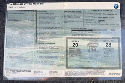 1998 BMW M Roadster in Arctic Silver Metallic over Black Nappa