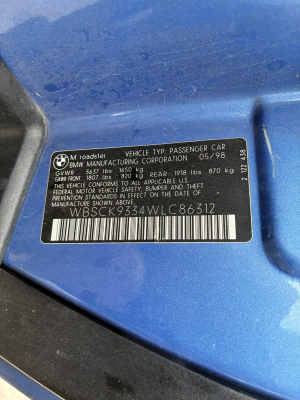 1998 BMW M Roadster in Estoril Blue Metallic over Estoril Blue & Black Nappa