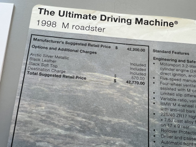 1998 BMW M Roadster in Arctic Silver Metallic over Black Nappa