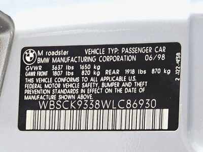 1998 BMW M Roadster in Arctic Silver Metallic over Estoril Blue & Black Nappa