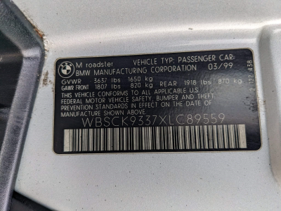 1999 BMW M Roadster in Arctic Silver Metallic over Black Nappa