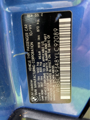 2000 BMW M Roadster in Estoril Blue Metallic over Estoril Blue & Black Nappa