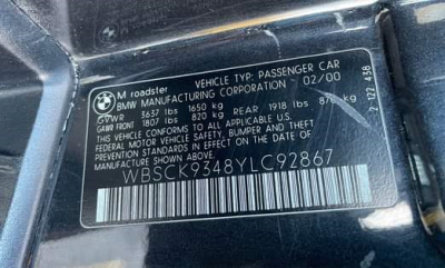 2000 BMW M Roadster in Cosmos Black Metallic over Dark Gray & Black Nappa