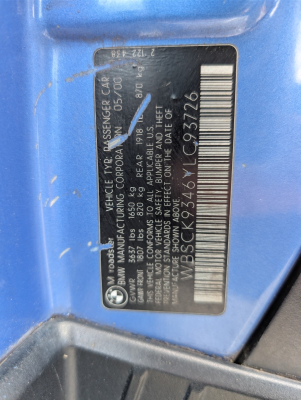 2000 BMW M Roadster in Estoril Blue Metallic over Estoril Blue & Black Nappa