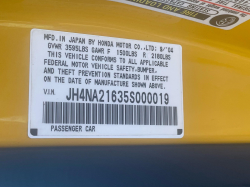 2005 Acura NSX in Rio Yellow over Black