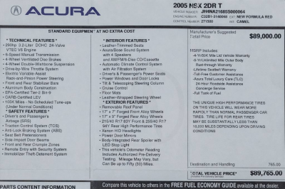 2005 Acura NSX in New Formula Red over Tan