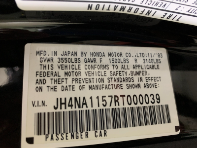 1994 Acura NSX in Berlina Black over Tan