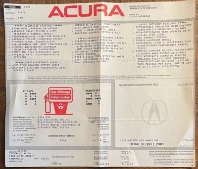 1994 Acura NSX in Berlina Black over Tan