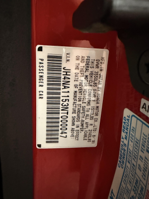 1992 Acura NSX in Formula Red over Black