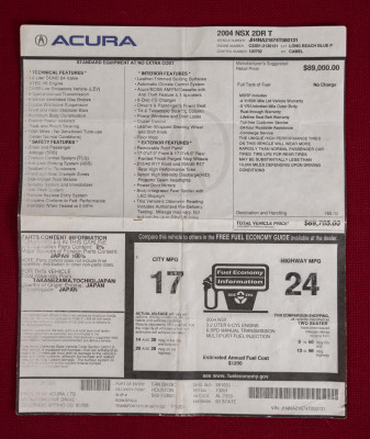 2004 Acura NSX in Long Beach Blue over Tan