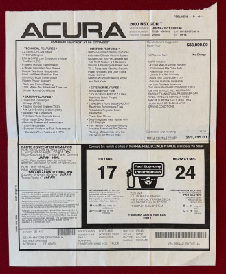 2000 Acura NSX in Sebring Silver over Black