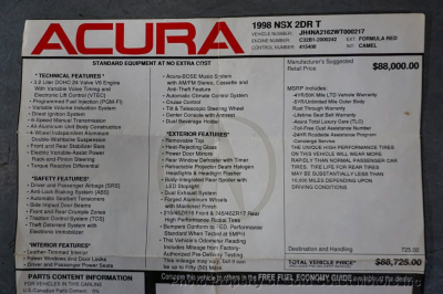 1998 Acura NSX in Formula Red over Tan