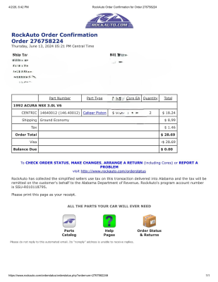 1992 Acura NSX in Formula Red over Black