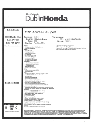 1991 Acura NSX in Formula Red over Black