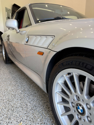 1999 BMW Z3 Coupe in Arctic Silver Metallic over Extended Tanin Red